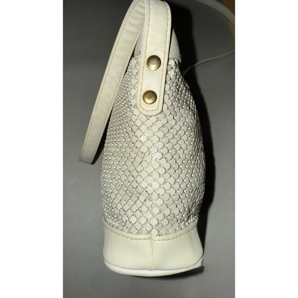 Vintage WHITING & DAVIS METAL MESH BAG Cream White SHOULDER STRAP - Picture 5 of 10